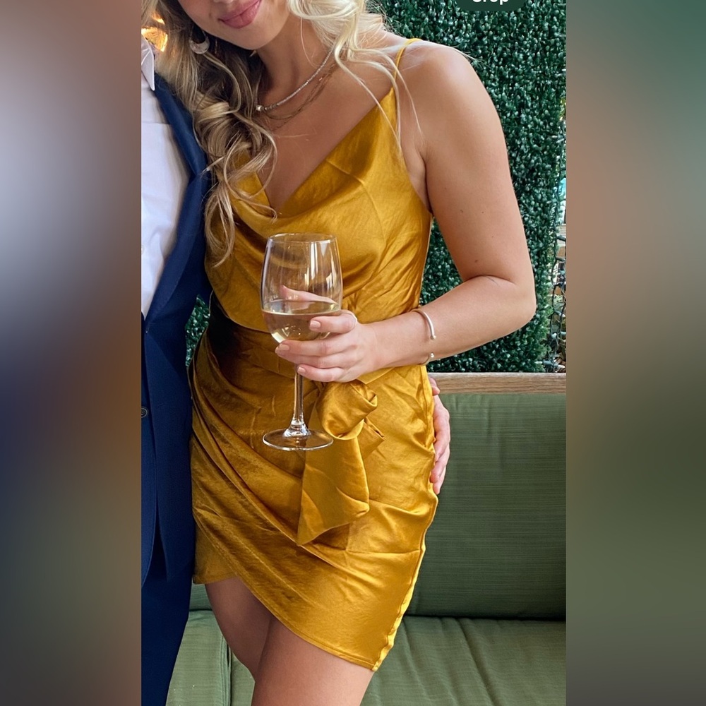 Gold silk mini dress